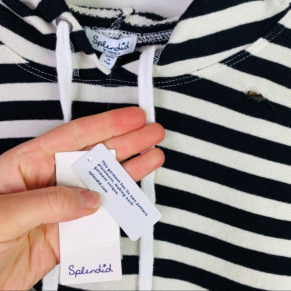 splendid striped crop distressed hoodie sweatshirt - Picture 6 of 8